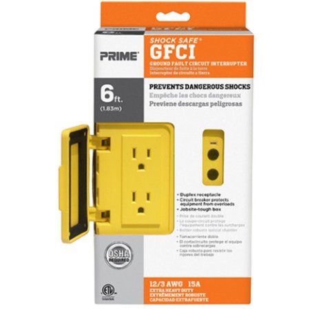 PRIME Box Pwr Gfci 2Out 12/3X6Ft Yel GF200806